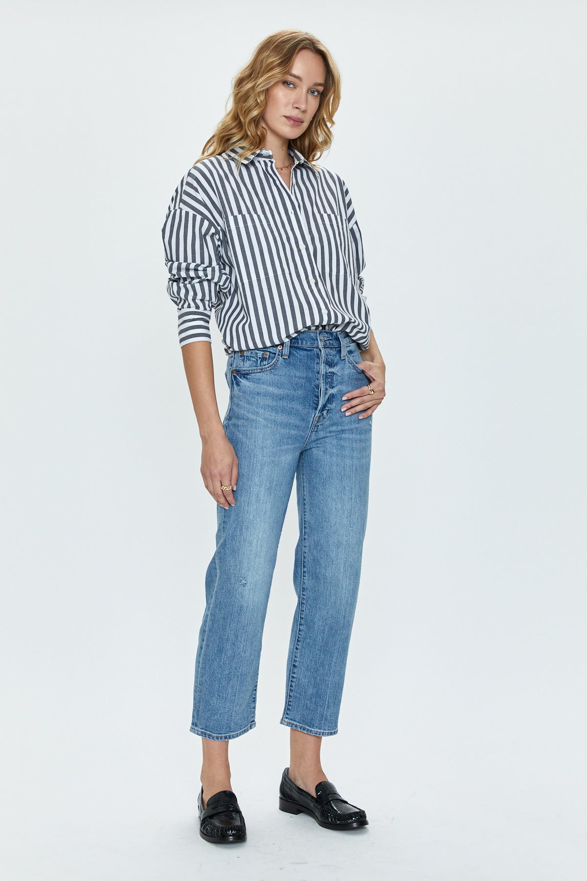 Rena Button Down Tunic Shirt - Alani Stripe
            
              Sale